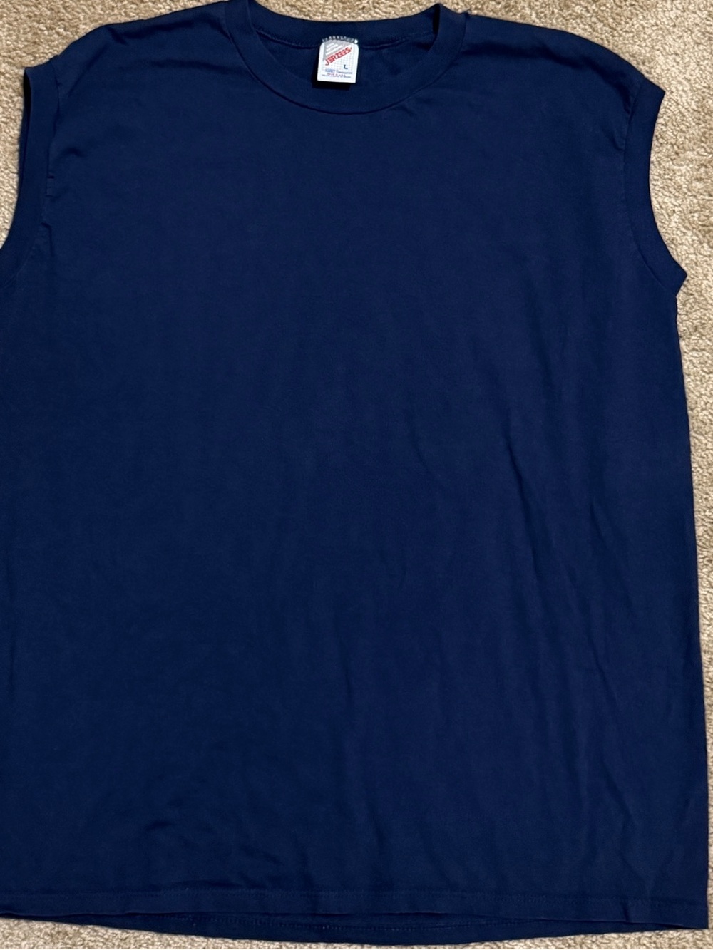 Vintage Jerzees Tank Top Shirt Adult Large Navy Mens Sleeveless Made in USA
